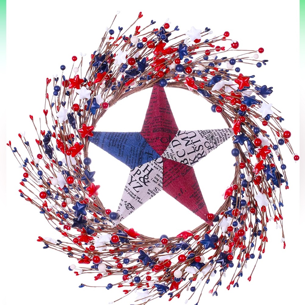 Rustic red & white & blue wreath independiente/ patriotic